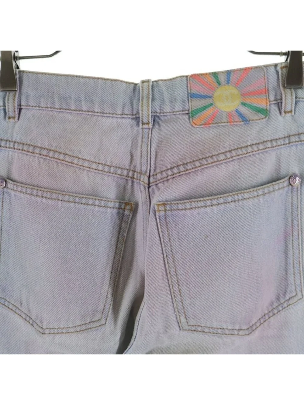 Chanel CC Logo Button Gradient Wide Denim Pants Indigo